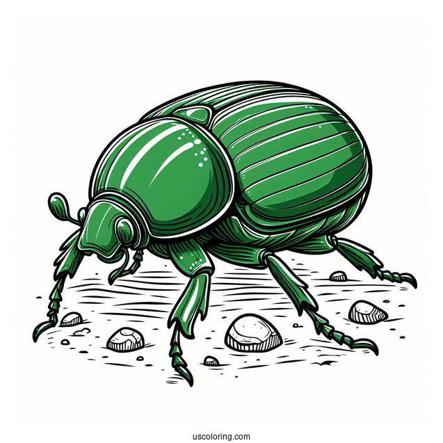 Green Scarab Beetle Coloring Page On The Ground
