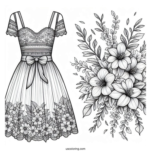 Realistic Floral Summer Dress Coloring Page