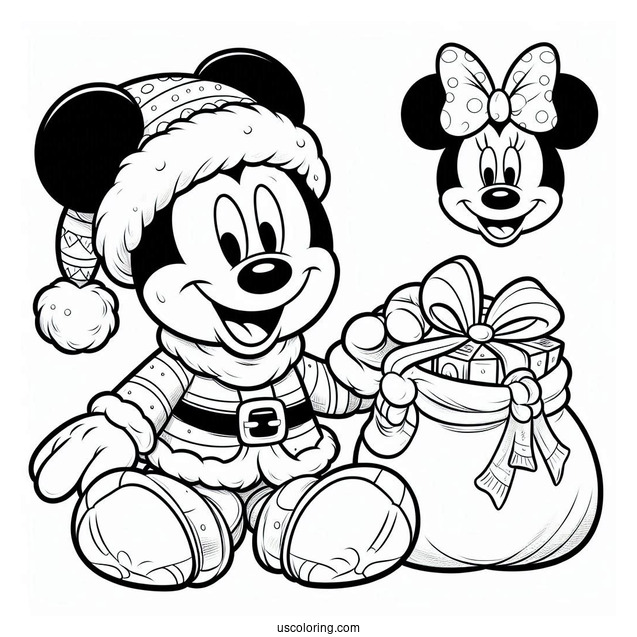 Mickey Mouse Dressed As Santa Coloring Page