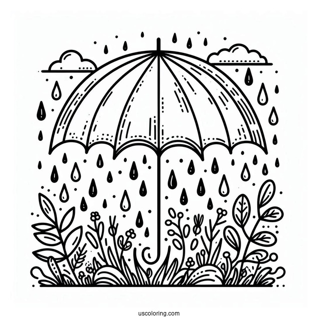 Rain Coloring Page Of Simple Umbrella Outline