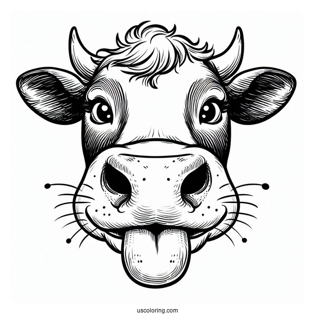 Big Cow Nose With Tongue Out Coloring Page