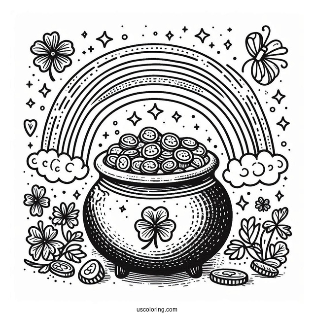 End Of The Rainbow Pot Of Gold To Color