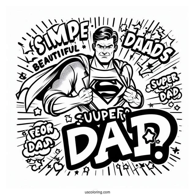 Father's Day Coloring Page Of Comic Super Dad Words For Kids