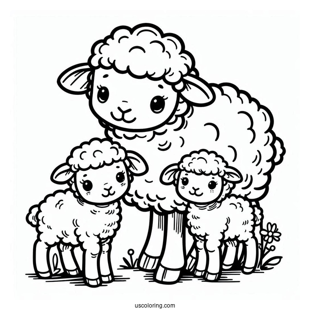 Sheep And Baby Lamb Coloring For Kids