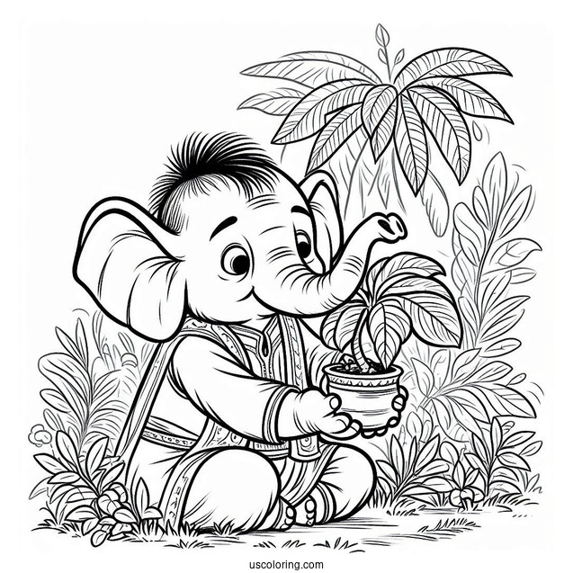 Jungle Book Coloring Page Of Hathi Holding Plant With His Trunk