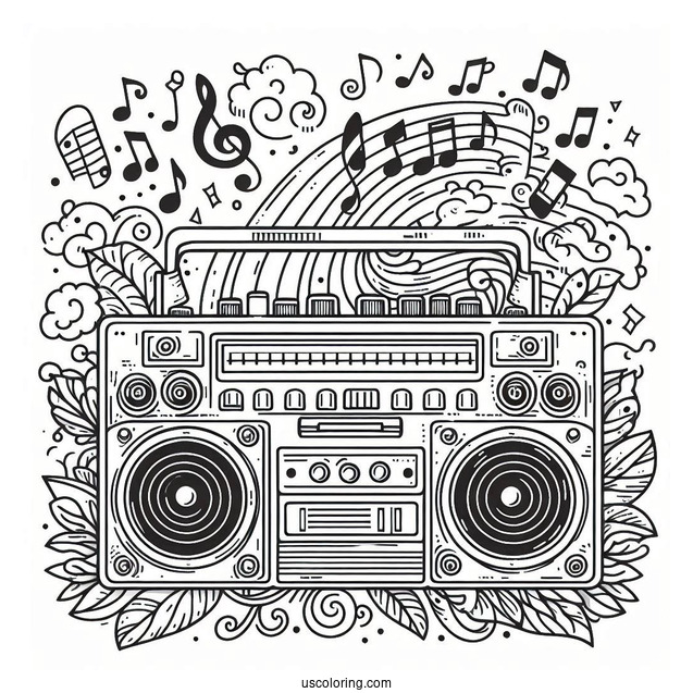 Music Coloring Page Of Vintage Boom Box Coloring Page