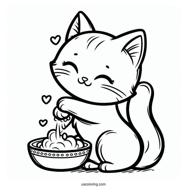 Coloring Page Of Cat Cleaning Itself
