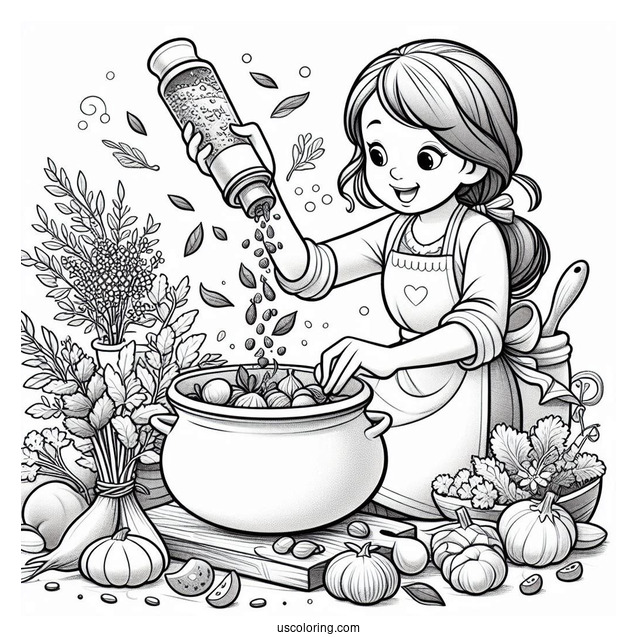 Ratatouille Coloring Page Dropping Herbs In A Pot For Kids