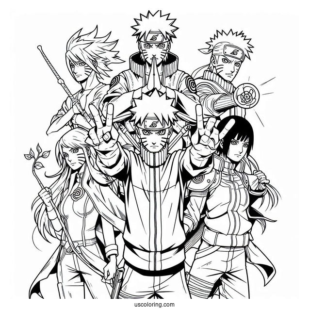 Naruto Coloring Page Of Iconic Team Seven Pose