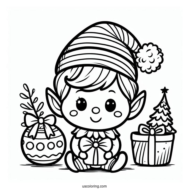 Simple Outline Of a Christmas Elf For Preschoolers