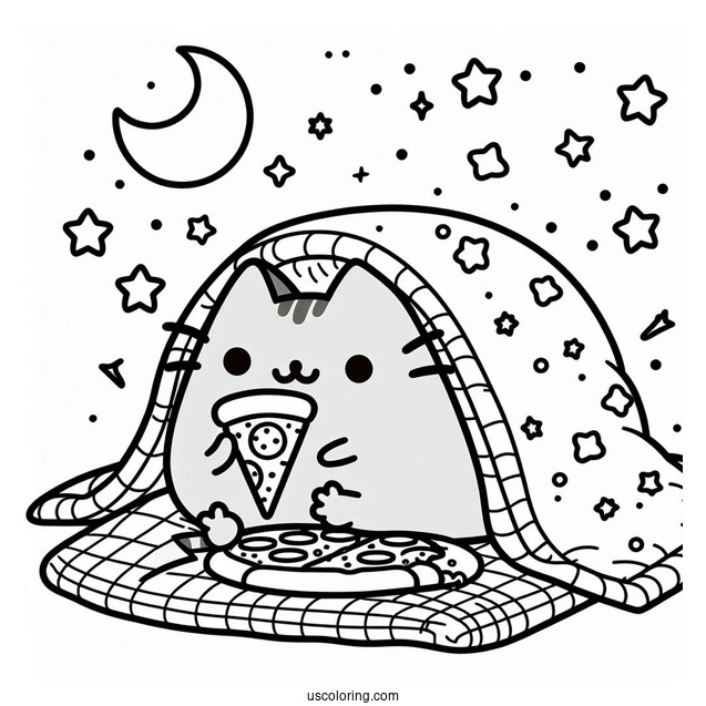 Pusheen Under Blanket Eating Pizza