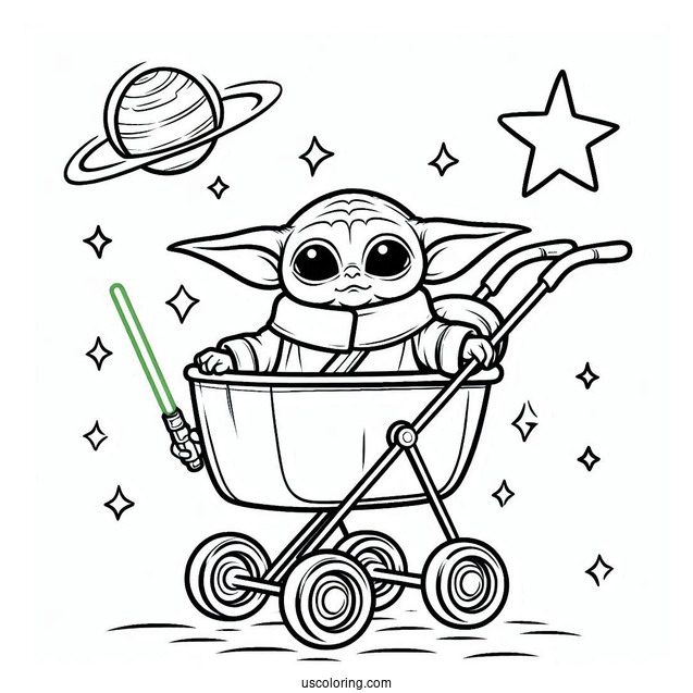 Coloring Sheet Of Baby Yoda In Hovering Pram