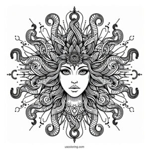 Intricate Medusa Coloring Page Mandala