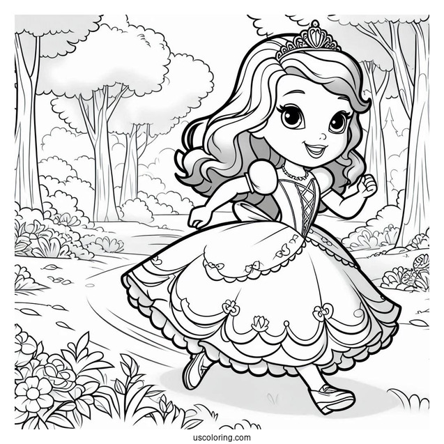 Sofia The First Coloring Page Running In The Forest