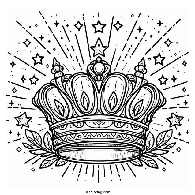 Majestic Crown Coloring Page with Stars and Light Beams