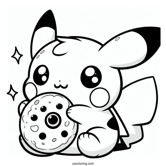 Kawaii Raichu Coloring Page Eating A Cookie