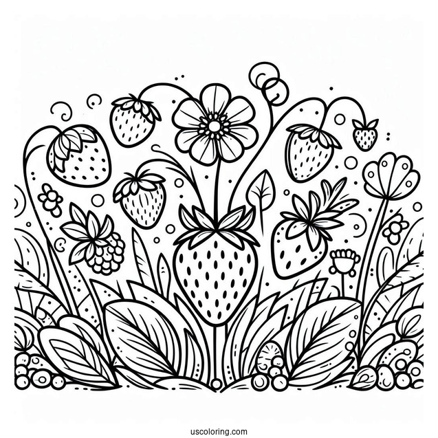 Strawberry Coloring Page In A Garden For Kids