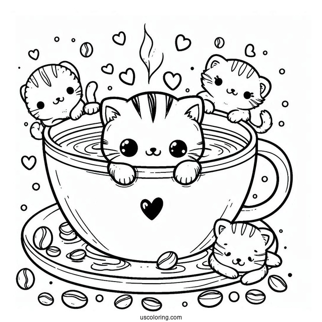 Coffee Coloring Pages Of Cute Kittens Swimming In Coffee Cup