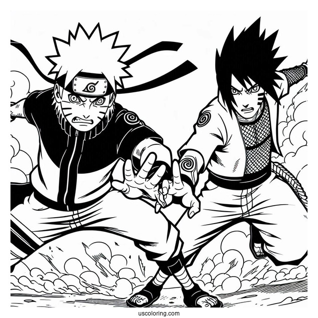 Naruto Fighting Beside Sasuke Coloring Page In Shippuden