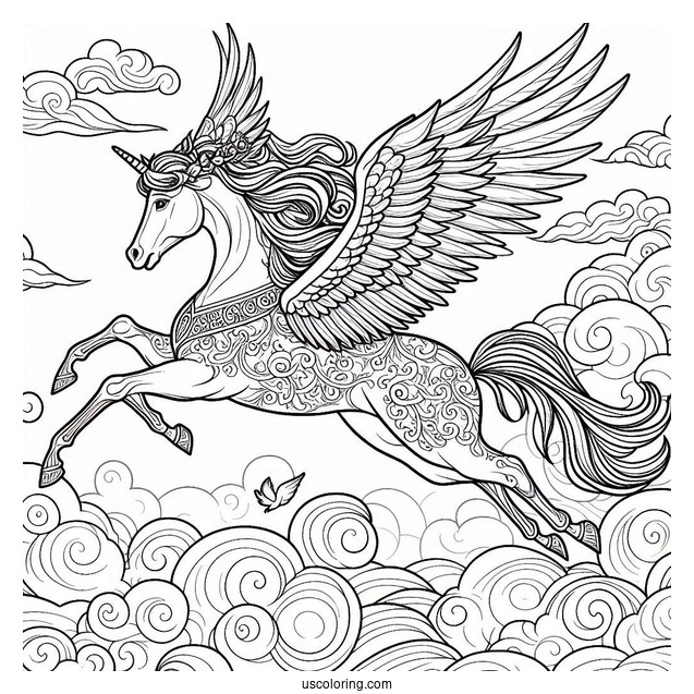 Men Flying On Pegasus Coloring Page