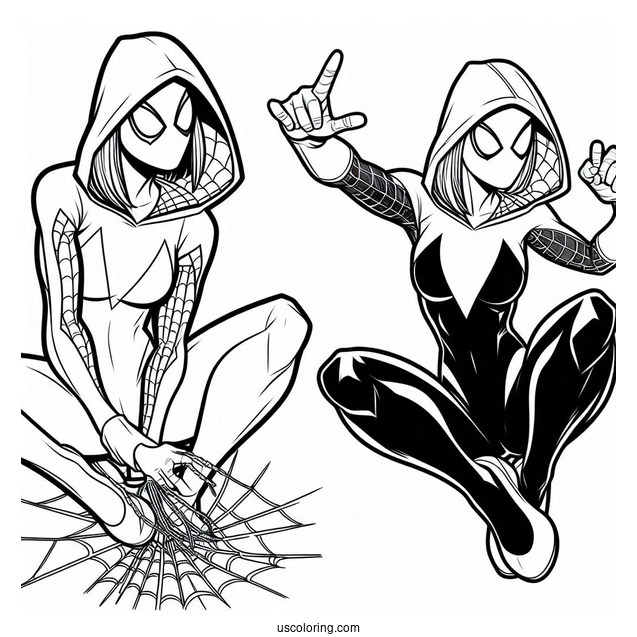 Spider-Gwen Coloring Page Shooting Web