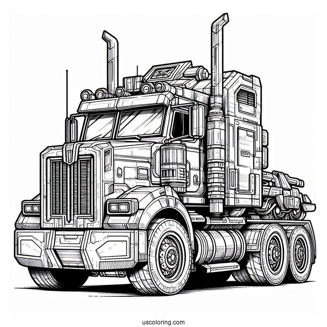 Autobot Optimus Prime Coloring Page Next To Truck Form