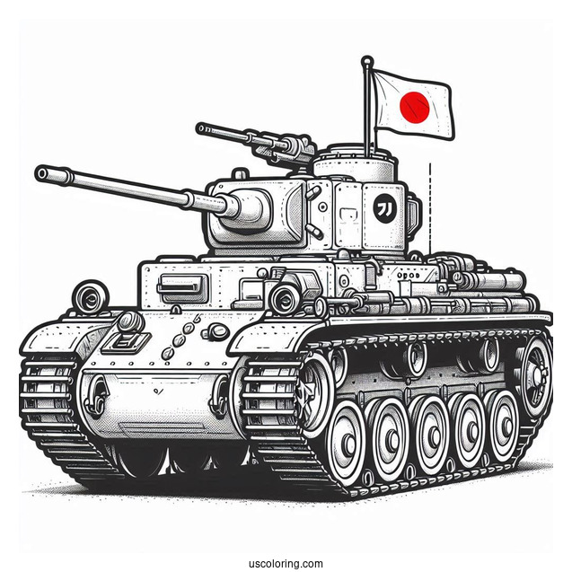 Type 90 Tank With Gunners and Japanese Flag