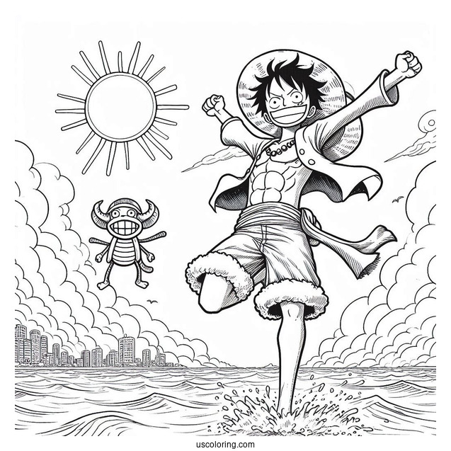 One Piece Coloring Page Of Monkey D. Luffy On Beach