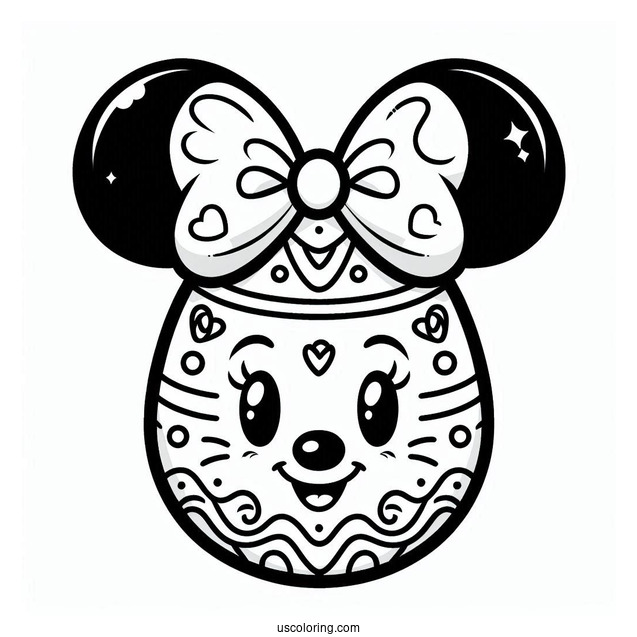 Festive Easter Egg Coloring Page with Mickey Mouse Ears Pattern