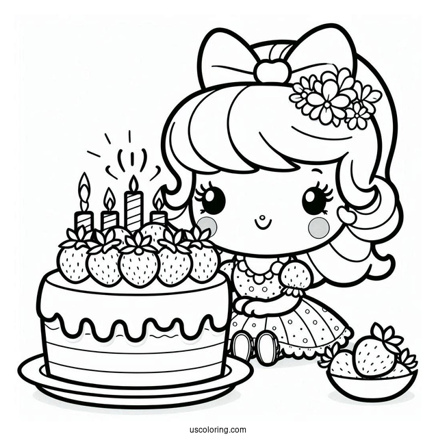 Strawberry Shortcake Coloring Page With Birthday Cake