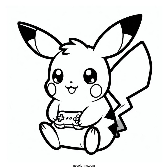 Smiling Pichu Coloring Page With Game Boy In The Background
