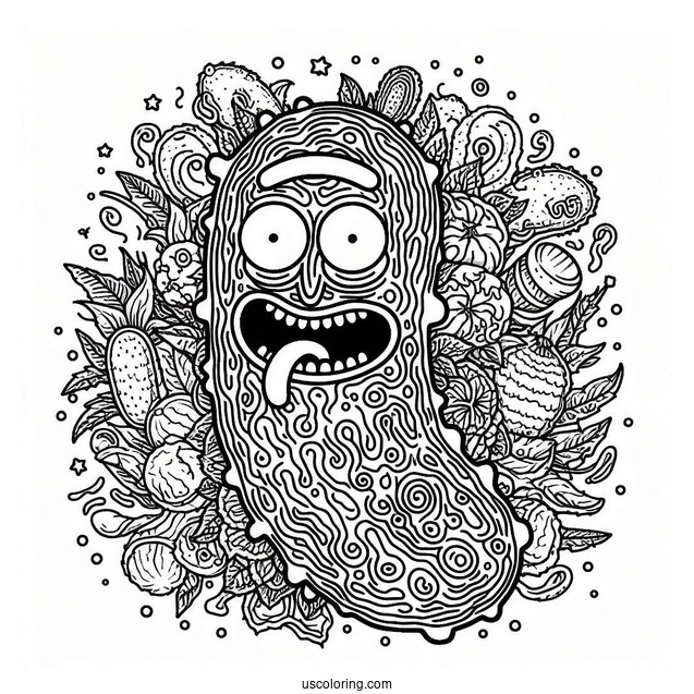 Detailed Trippy Pickle Rick Coloring Picture