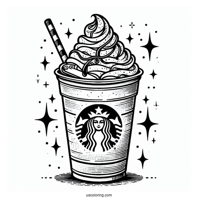 Starbucks Coloring Page Frappe With Whipped Cream And Chocolate Syrup