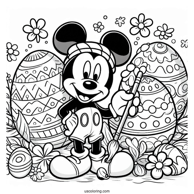 Mickey Mouse Painting Easter Eggs Coloring Page