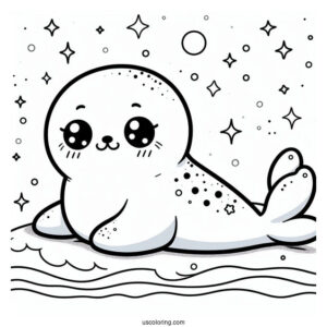 Kawaii Seal Coloring Page Lying On Snow