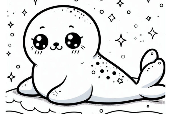 Kawaii Seal Coloring Page Lying On Snow