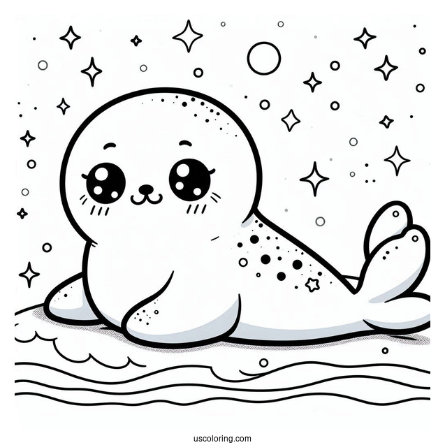 Kawaii Seal Coloring Page Lying On Snow