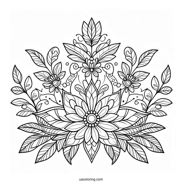 Fantasy Flower Crown Coloring Page with Elegant Petal Patterns For Kids