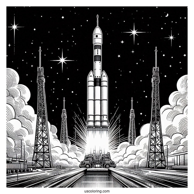 Soyuz Rocket Launching From Pad Coloring PAge