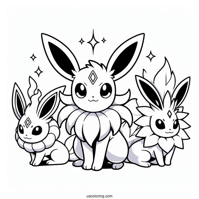 Sylveon Coloring Page Of Flareon, Jolteon, And Espion