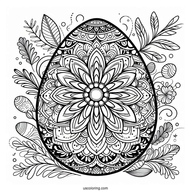 Intricate Flower Mandala On Easter Egg Coloring Page
