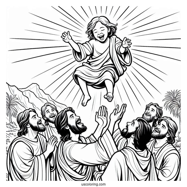 Laughing Jesus Coloring Pages Raising A Boy In The Air