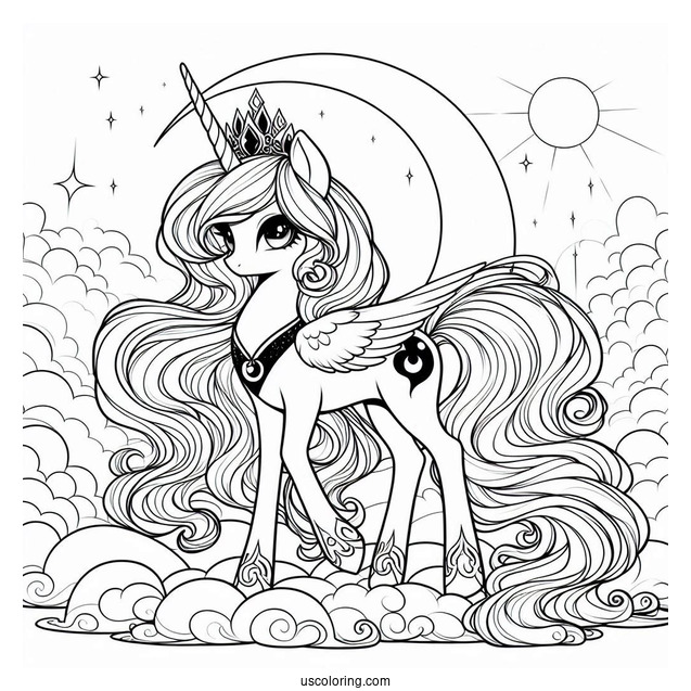 Elegant Princess Luna Coloring Page Standing On A Cloud