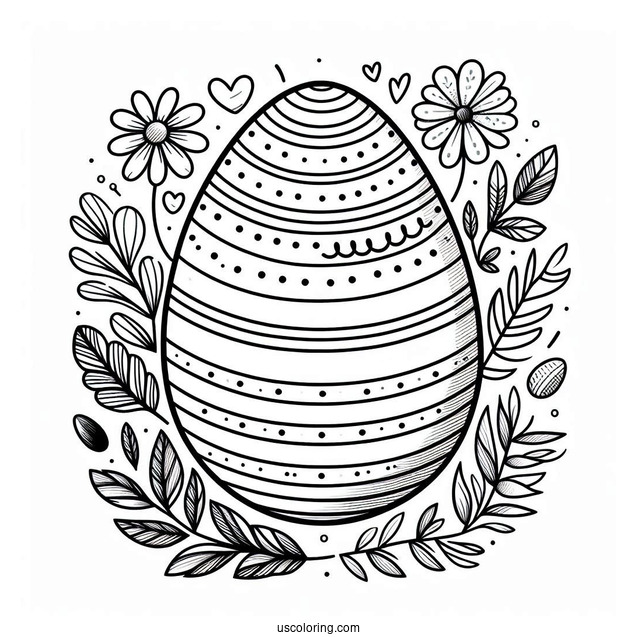 Easter Egg With Stripes And Flowers Coloring Sheet