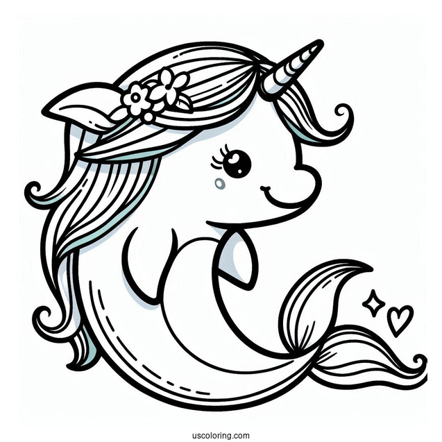 Unicorn Dolphin Coloring Page For Kids