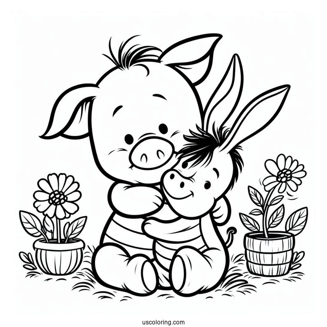 Piglet Coloring Page Hugging Eeyore