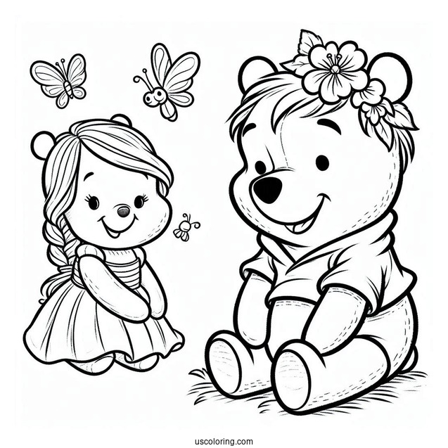 Smiling Winnie The Pooh Bear Coloring Page For Kids