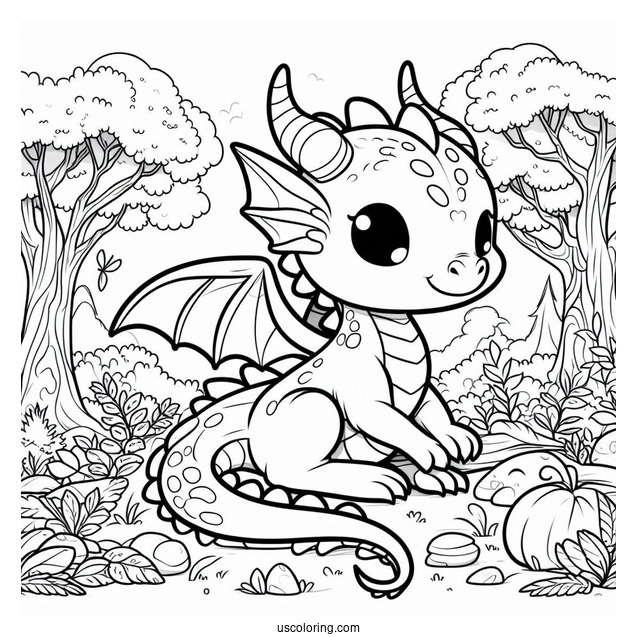 Baby Dragon In Forrest To Color