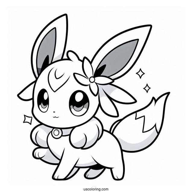 Chibi Walking Sylveon Coloring Page For Preschoolers