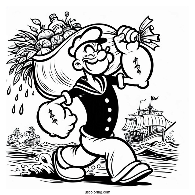 Popeye Coloring Page The Sailor Man Carrying Olive Oyl On His Shoulder